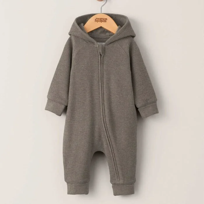 Brushed Waffle Bear Romper - Sand